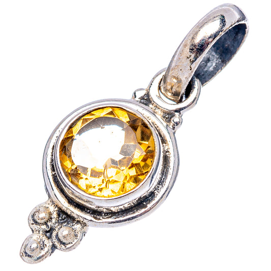 Sterling silver citrine pendant, round yellow gemstone with prong setting and bail