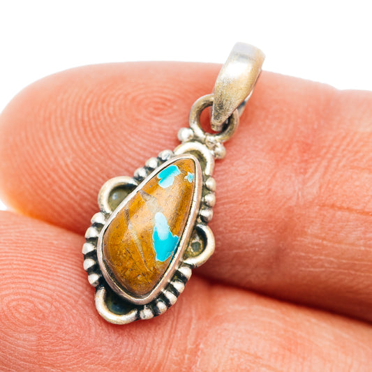 Turquoise teardrop Royston pendant with bead-edge border on sterling silver bail