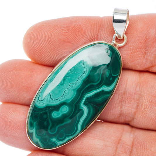 Premium Malachite Pendant 2 1/8" (.925 Sterling Silver)