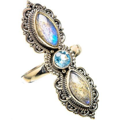 Large Labradorite, Blue Topaz Ring Size 9 (925 Sterling Silver) RING137988