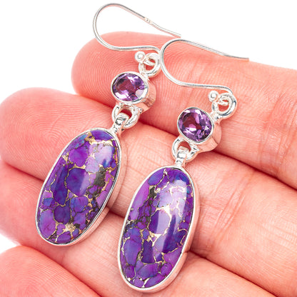 Purple Copper Composite Turquoise, Amethyst Earrings 1 7/8" (925 Sterling Silver) E433060
