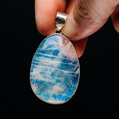 Premium Rainbow Moonstone Pendant 2" (.925 Sterling Silver)