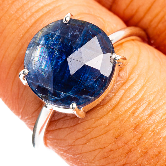 Kyanite gemstone ring, .925 sterling silver setting with large blue faceted oval stone