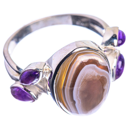 Botswana Agate, Amethyst 925 Sterling Silver Ring Size 10