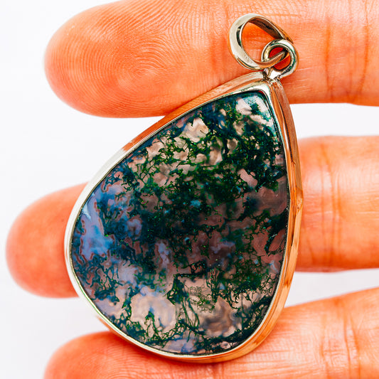 Green Moss Agate Pendant 2 1/8" (German Silver)