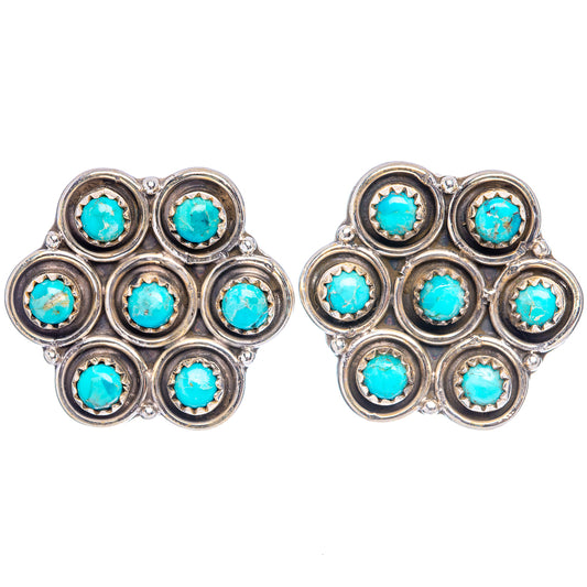 Turquoise cabochon cluster stud earrings in .925 sterling silver, round bezel design