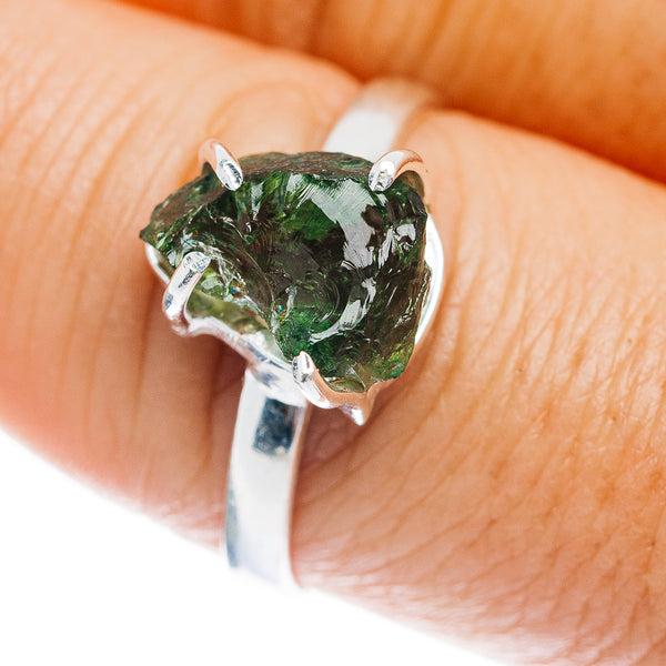 Czech Moldavite Ring Size 9 (.925 Sterling Silver)