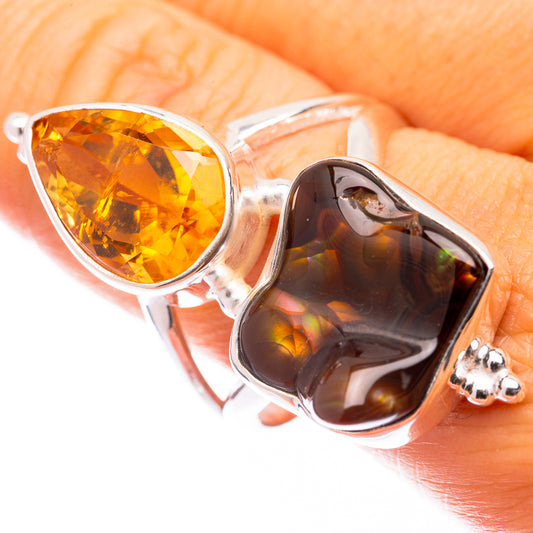 Large Mexican Fire Agate, Citrine Ring Size 10.25 (925 Sterling Silver) R140984