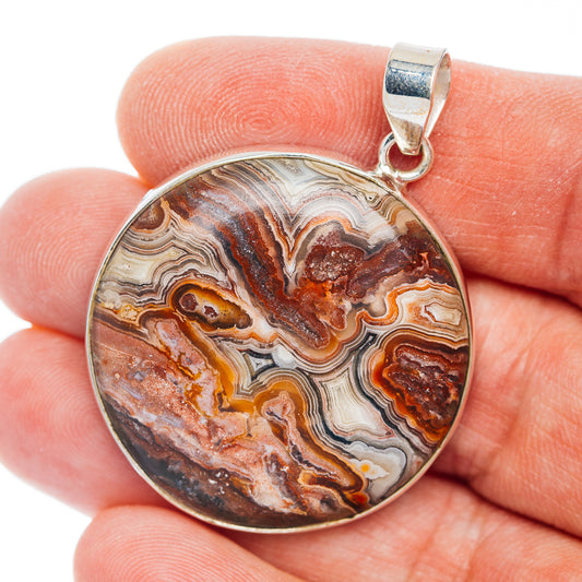 Premium Crazy Lace Agate Pendant 1 3/4" (.925 Sterling Silver)