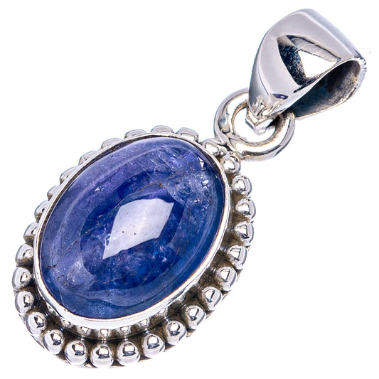 Oval blue tanzanite pendant with .925 sterling silver frame and bail detail