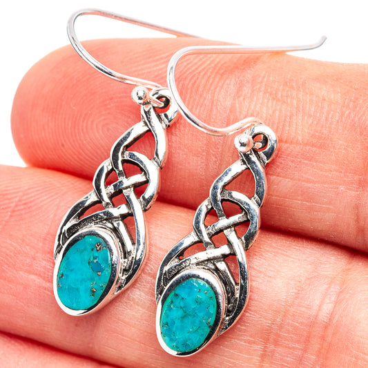 Turquoise cabochon drop earrings in oxidized silver with hook backs