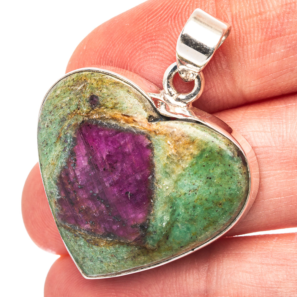 Ruby in Fuchsite Heart Pendant 1 3/8" (.925 Sterling Silver)