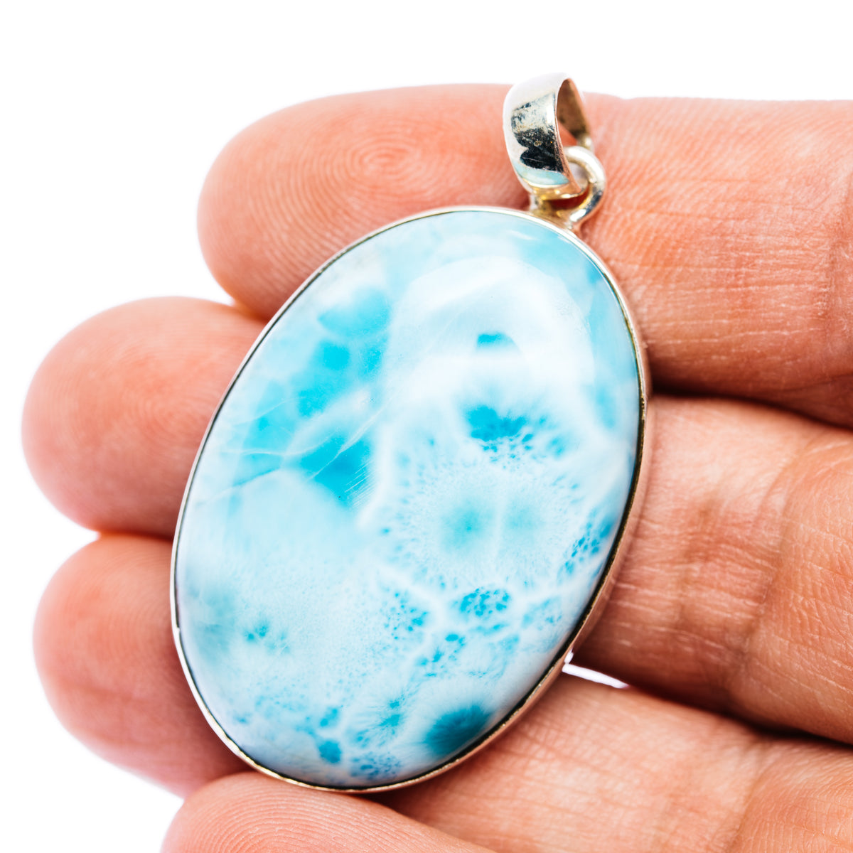 Larimar Pendant 1 7/8" (.925 Sterling Silver)