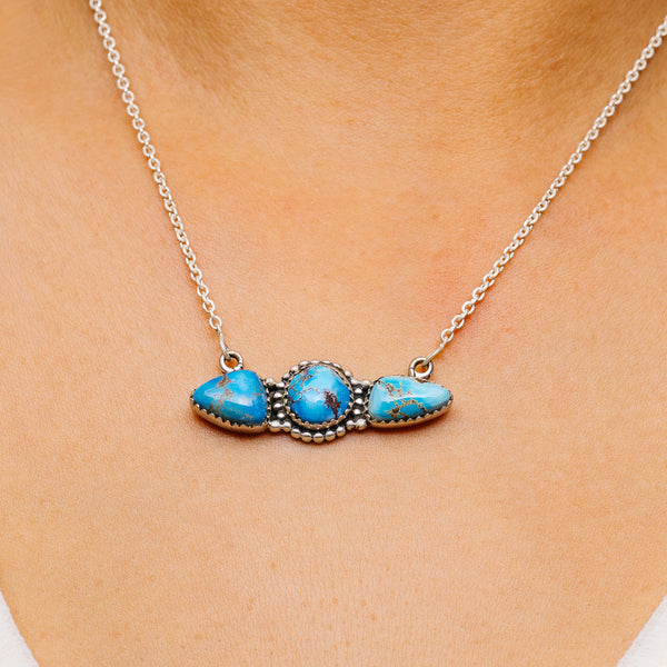 Southwestern Style Golden Hills Turquoise Necklace 17 to 18" (.925 Sterling Silver)