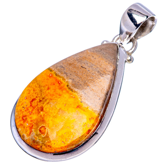 Teardrop bumblebee jasper pendant with silver bezel and bail, .925 sterling silver.