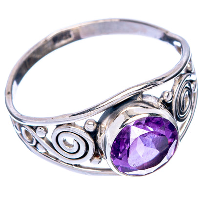 925 sterling silver amethyst dainty ring with faceted purple oval gemstone