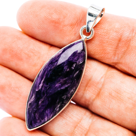 Charoite pendant in .925 sterling silver with purple teardrop gemstone bezel