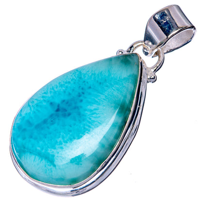 Larimar teardrop pendant with sterling silver bail and bezel, blue-green gemstone