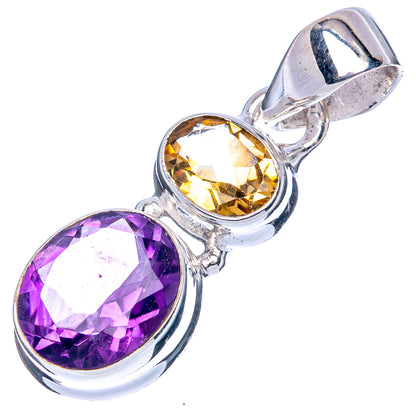 Faceted Amethyst, Citrine Pendant 1 1/4" (925 Sterling Silver) P42033