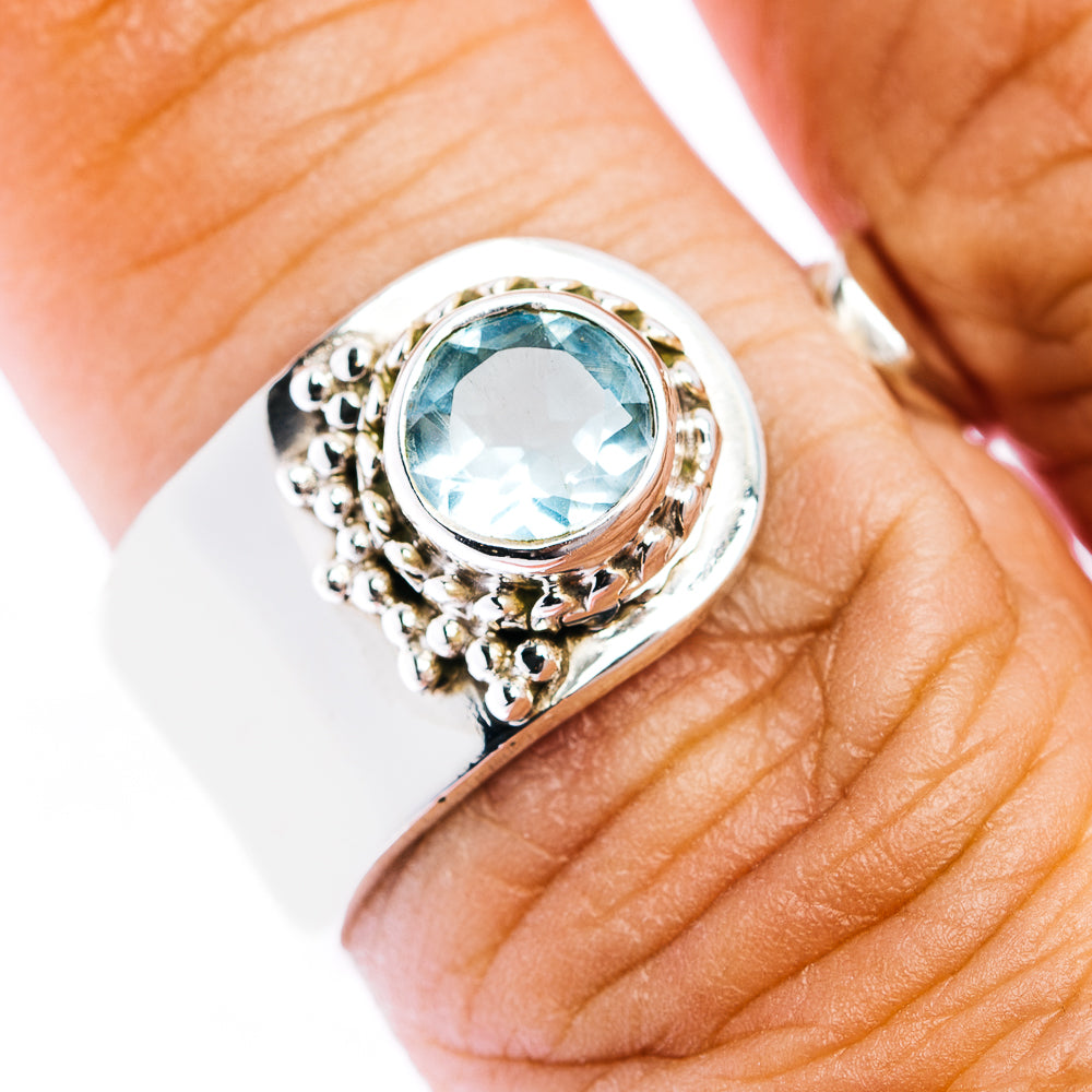 Blue Topaz Ring Size 6 Adjustable (.925 Sterling Silver)