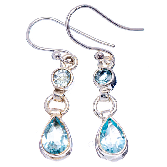 Sterling silver blue topaz teardrop earrings with pear blue stones and fishhook wires
