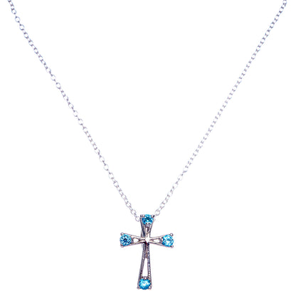 Blue Topaz Cross Necklace 17 7/8" (925 Sterling Silver) N90036