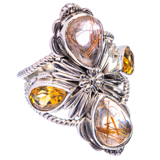 Large Rutilated Quartz, Citrine Ring Size 6.25 (925 Sterling Silver) R140986
