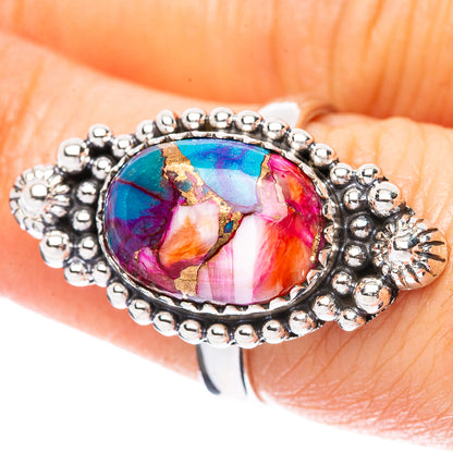 Kingman Pink Dahlia Turquoise Ring Size 7 (925 Sterling Silver) R3979
