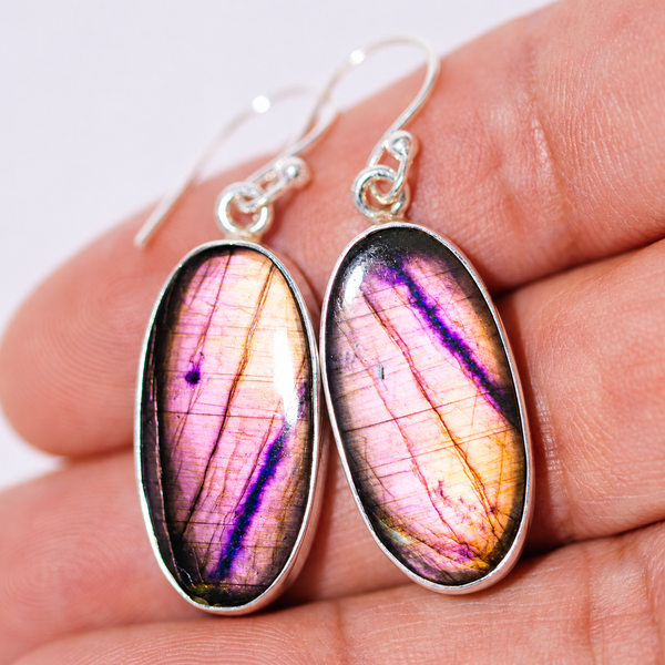Premium Spectrolite Earrings 1 5/8" (.925 Sterling Silver)