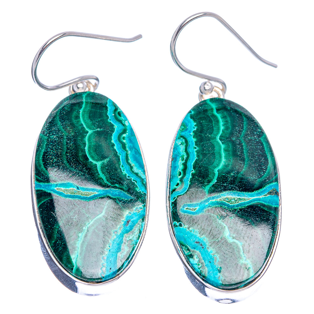 Premium Malachite In Chrysocolla Earrings 1 3/4" (.925 Sterling Silver)