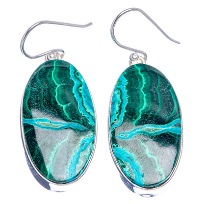 Premium Malachite In Chrysocolla Earrings 1 3/4" (.925 Sterling Silver)