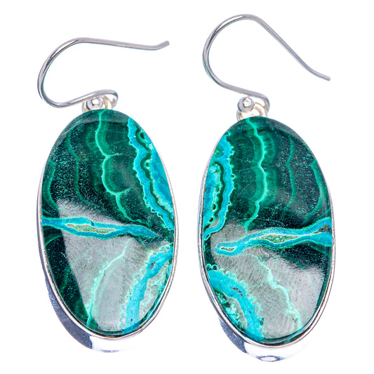Sterling silver oval dangle earrings with malachite chrysocolla green turquoise pattern