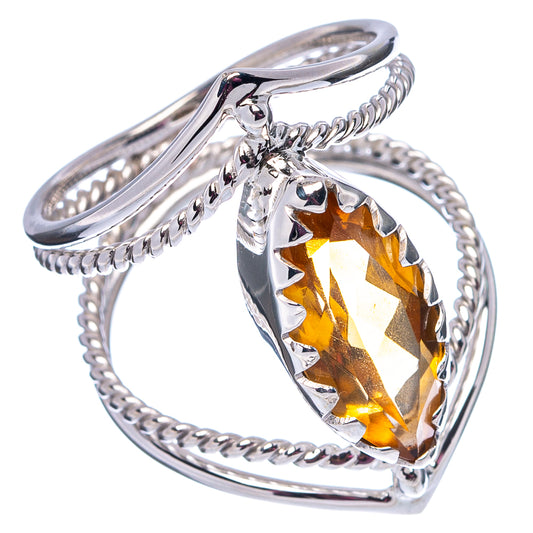 Sterling silver citrine ring showing prong setting and twist rope bands