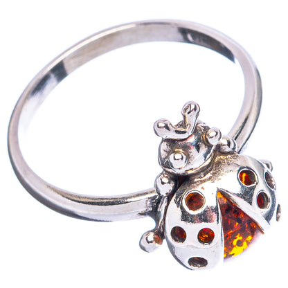 Baltic Amber Ladybug Ring Size 6.25 (.925 Sterling Silver)