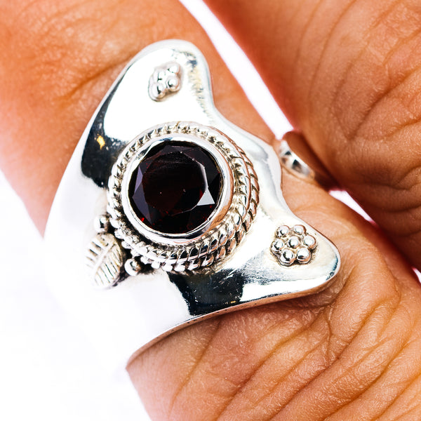 Garnet Ring Size 6 Adjustable (.925 Sterling Silver)