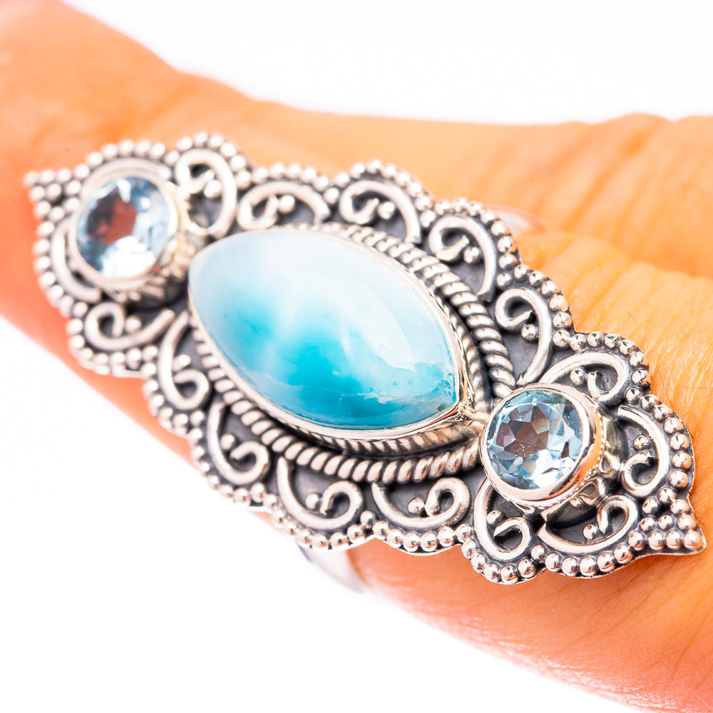 Large Larimar, Blue Topaz Ring Size 7.25 (925 Sterling Silver) R140666