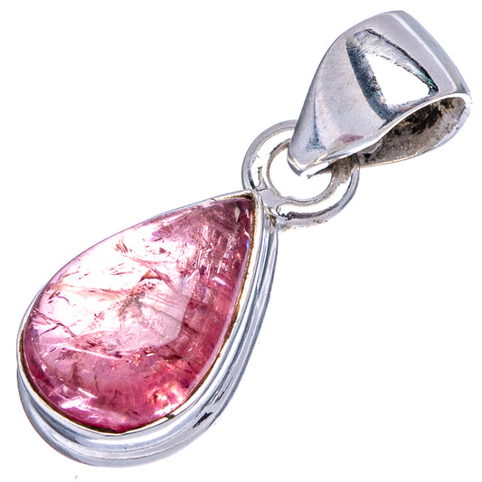 Pink tourmaline pendant with teardrop cabochon and .925 sterling silver bail, side view