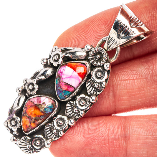 925 sterling silver pendant with two multicolor teardrop inlays