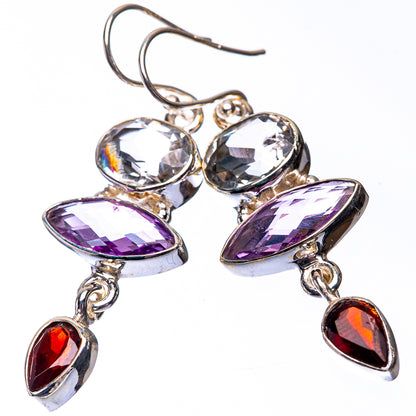 Amethyst, White Quartz, Garnet Earrings 1 7/8" (925 Sterling Silver) E432255