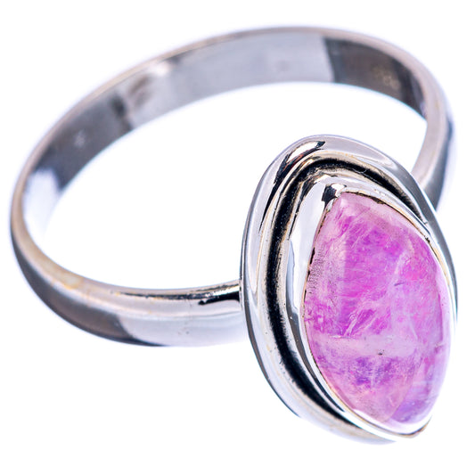 Oval pink moonstone in silver setting on band, size 9