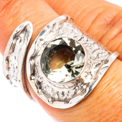 (Classic Series) Green Amethyst Ring Size 6 Adjustable (.925 Sterling Silver)