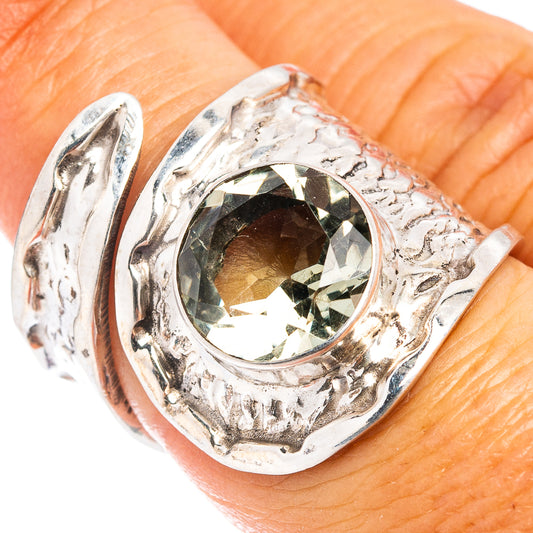 Adjustable .925 sterling silver ring with green amethyst-style oval bezel setting