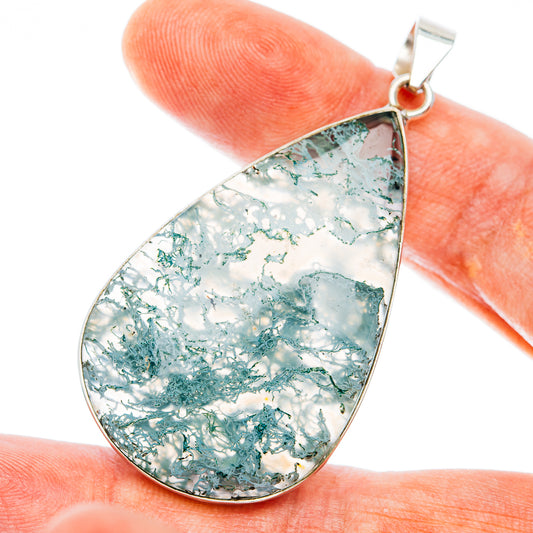 Premium Horse Canyon Green Moss Agate Pendant 2 1/4" (.925 Sterling Silver)