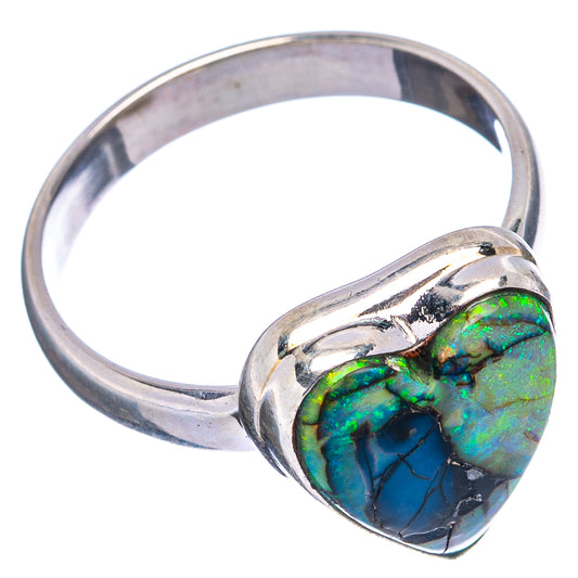 Sterling silver ring with heart bezel and blue-green opal cabochon, size 9
