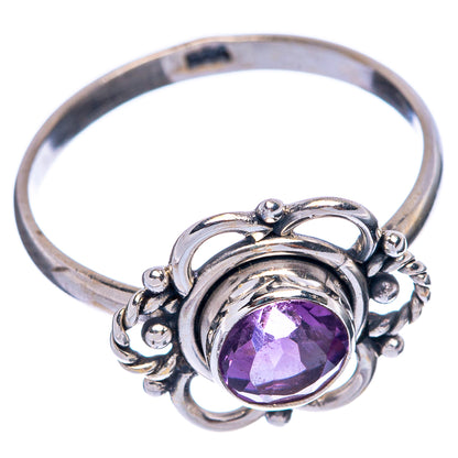925 sterling silver ring with purple faceted amethyst center and curled filigree side details