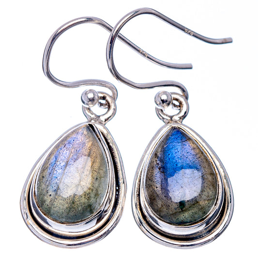 Teardrop labradorite drop earrings, .925 sterling silver hooks, blue and gray stones