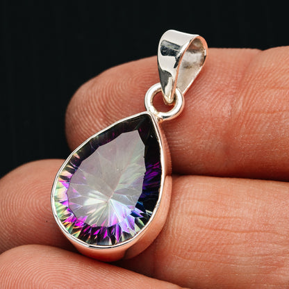 Premium 15ct Faceted Mystic Topaz Pendant 1 1/8" (.925 Sterling Silver)