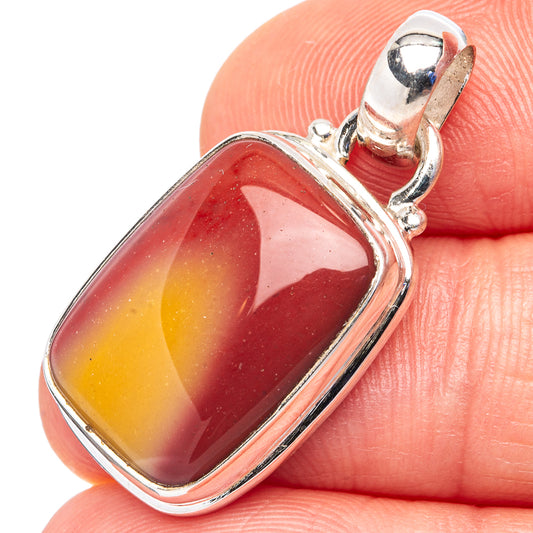 Sterling silver mookaite pendant with red-orange rectangular stone, loop bail
