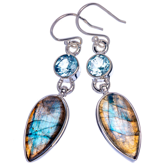 Labradorite, Blue Topaz Earrings 1 7/8" (925 Sterling Silver) E433093