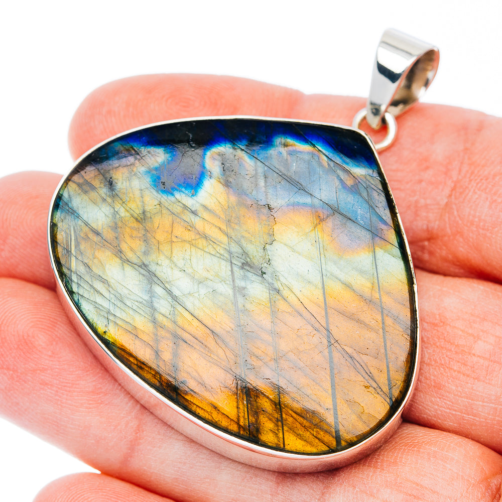 Huge Premium Spectrolite Pendant 2" (.925 Sterling Silver)